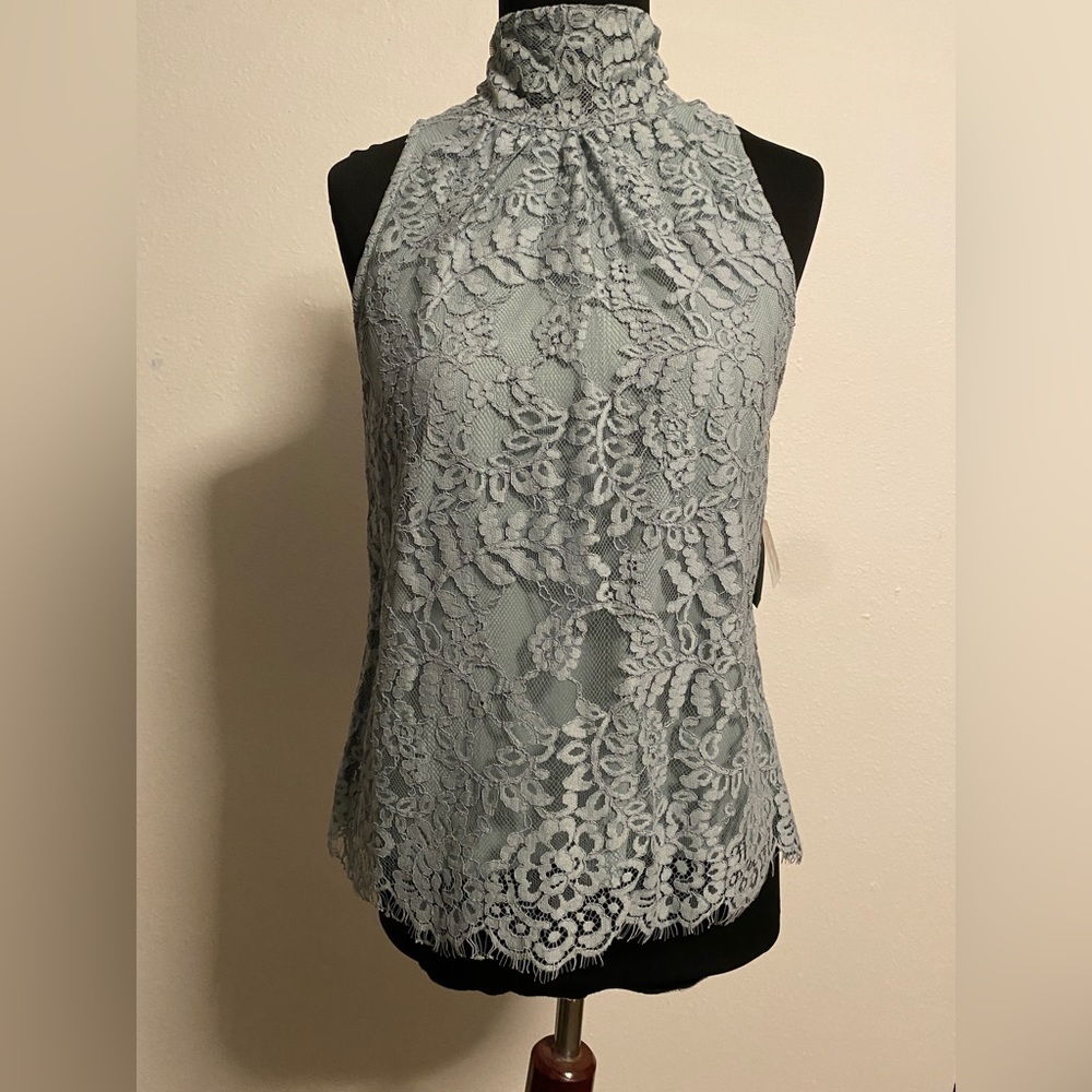 Ryegrass Robins Egg Blue Lace Turtle Neck Tank w/ Big Bow size S